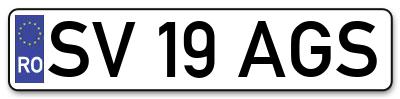 Placuta inmatriculare numar auto  SV-19-AGS, SV 19 AGS, SV19AGS
