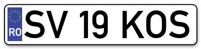 Placuta inmatriculare numar auto  SV-19-KOS, SV 19 KOS, SV19KOS