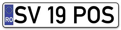 Placuta inmatriculare numar auto  SV-19-POS, SV 19 POS, SV19POS