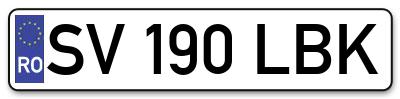 Placuta inmatriculare numar auto  SV-190-LBK, SV 190 LBK, SV190LBK