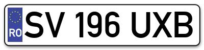Placuta inmatriculare numar auto  SV-196-UXB, SV 196 UXB, SV196UXB