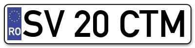 Placuta inmatriculare numar auto  SV-20-CTM, SV 20 CTM, SV20CTM