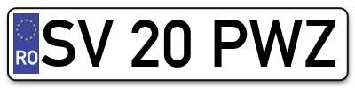 Placuta inmatriculare numar auto  SV-20-PWZ, SV 20 PWZ, SV20PWZ