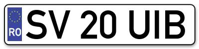 Placuta inmatriculare numar auto  SV-20-UIB, SV 20 UIB, SV20UIB