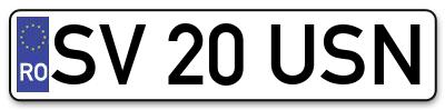 Placuta inmatriculare numar auto  SV-20-USN, SV 20 USN, SV20USN