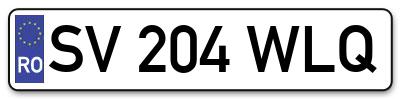 Placuta inmatriculare numar auto  SV-204-WLQ, SV 204 WLQ, SV204WLQ
