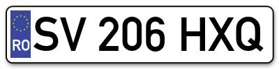 Placuta inmatriculare numar auto  SV-206-HXQ, SV 206 HXQ, SV206HXQ