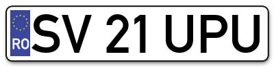 Placuta inmatriculare numar auto  SV-21-UPU, SV 21 UPU, SV21UPU