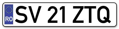Placuta inmatriculare numar auto  SV-21-ZTQ, SV 21 ZTQ, SV21ZTQ