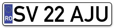Placuta inmatriculare numar auto  SV-22-AJU, SV 22 AJU, SV22AJU
