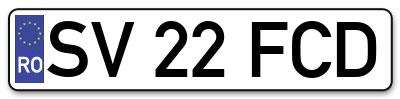 Placuta inmatriculare numar auto  SV-22-FCD, SV 22 FCD, SV22FCD