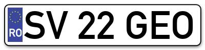 Placuta inmatriculare numar auto  SV-22-GEO, SV 22 GEO, SV22GEO