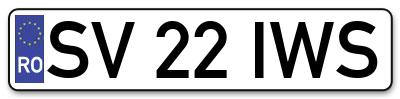 Placuta inmatriculare numar auto  SV-22-IWS, SV 22 IWS, SV22IWS