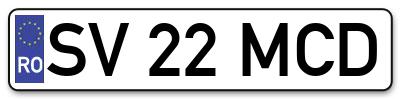 Placuta inmatriculare numar auto  SV-22-MCD, SV 22 MCD, SV22MCD
