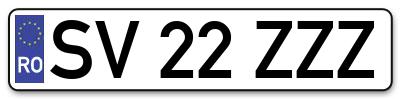 Placuta inmatriculare numar auto  SV-22-ZZZ, SV 22 ZZZ, SV22ZZZ