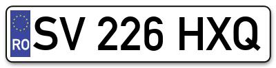 Placuta inmatriculare numar auto  SV-226-HXQ, SV 226 HXQ, SV226HXQ