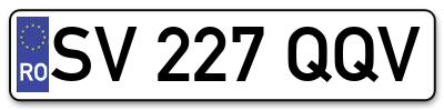 Placuta inmatriculare numar auto  SV-227-QQV, SV 227 QQV, SV227QQV