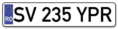 Placuta inmatriculare numar auto  SV-235-YPR, SV 235 YPR, SV235YPR