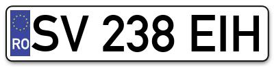 Placuta inmatriculare numar auto  SV-238-EIH, SV 238 EIH, SV238EIH