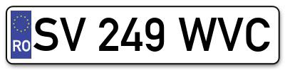 Placuta inmatriculare numar auto  SV-249-WVC, SV 249 WVC, SV249WVC