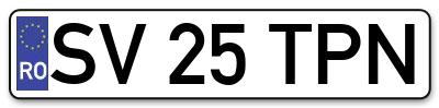 Placuta inmatriculare numar auto  SV-25-TPN, SV 25 TPN, SV25TPN