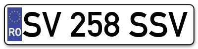 Placuta inmatriculare numar auto  SV-258-SSV, SV 258 SSV, SV258SSV