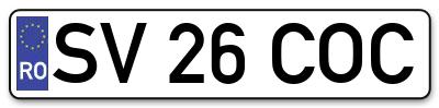 Placuta inmatriculare numar auto  SV-26-COC, SV 26 COC, SV26COC