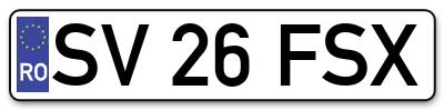 Placuta inmatriculare numar auto  SV-26-FSX, SV 26 FSX, SV26FSX