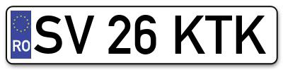 Placuta inmatriculare numar auto  SV-26-KTK, SV 26 KTK, SV26KTK