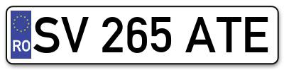 Placuta inmatriculare numar auto  SV-265-ATE, SV 265 ATE, SV265ATE