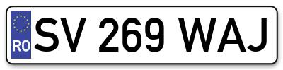 Placuta inmatriculare numar auto  SV-269-WAJ, SV 269 WAJ, SV269WAJ
