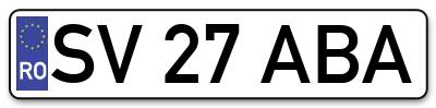 Placuta inmatriculare numar auto  SV-27-ABA, SV 27 ABA, SV27ABA