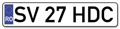 Placuta inmatriculare numar auto  SV-27-HDC, SV 27 HDC, SV27HDC