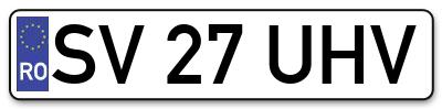 Placuta inmatriculare numar auto  SV-27-UHV, SV 27 UHV, SV27UHV