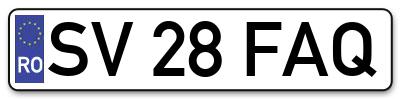 Placuta inmatriculare numar auto  SV-28-FAQ, SV 28 FAQ, SV28FAQ