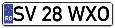 Placuta inmatriculare numar auto  SV-28-WXO, SV 28 WXO, SV28WXO