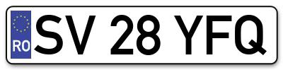 Placuta inmatriculare numar auto  SV-28-YFQ, SV 28 YFQ, SV28YFQ