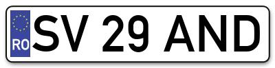 Placuta inmatriculare numar auto  SV-29-AND, SV 29 AND, SV29AND