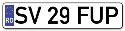 Placuta inmatriculare numar auto  SV-29-FUP, SV 29 FUP, SV29FUP