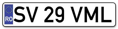 Placuta inmatriculare numar auto  SV-29-VML, SV 29 VML, SV29VML