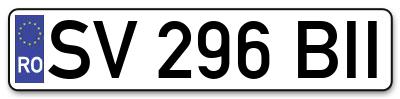 Placuta inmatriculare numar auto  SV-296-BII, SV 296 BII, SV296BII