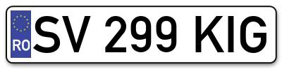 Placuta inmatriculare numar auto  SV-299-KIG, SV 299 KIG, SV299KIG