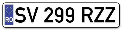 Placuta inmatriculare numar auto  SV-299-RZZ, SV 299 RZZ, SV299RZZ