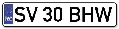 Placuta inmatriculare numar auto  SV-30-BHW, SV 30 BHW, SV30BHW