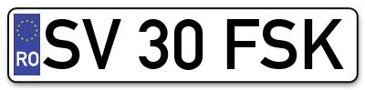 Placuta inmatriculare numar auto  SV-30-FSK, SV 30 FSK, SV30FSK
