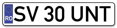 Placuta inmatriculare numar auto  SV-30-UNT, SV 30 UNT, SV30UNT
