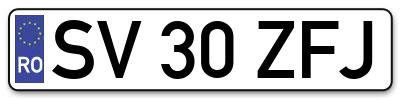 Placuta inmatriculare numar auto  SV-30-ZFJ, SV 30 ZFJ, SV30ZFJ