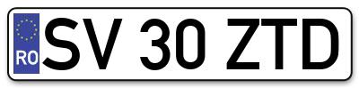 Placuta inmatriculare numar auto  SV-30-ZTD, SV 30 ZTD, SV30ZTD
