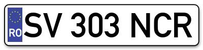Placuta inmatriculare numar auto  SV-303-NCR, SV 303 NCR, SV303NCR