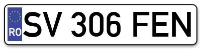 Placuta inmatriculare numar auto  SV-306-FEN, SV 306 FEN, SV306FEN